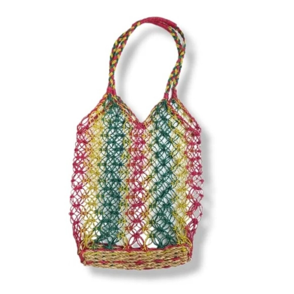 NWOT ♡ Handmade ♡ Multicolor Woven (Hard Straw) Market Tote